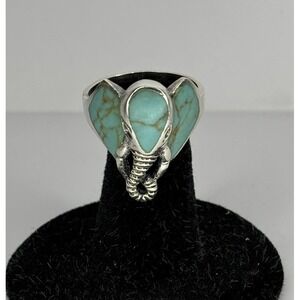Vintage TAXCO 925 Sterling Silver Turquoise Elephant Ring‎ Size 10 Statement